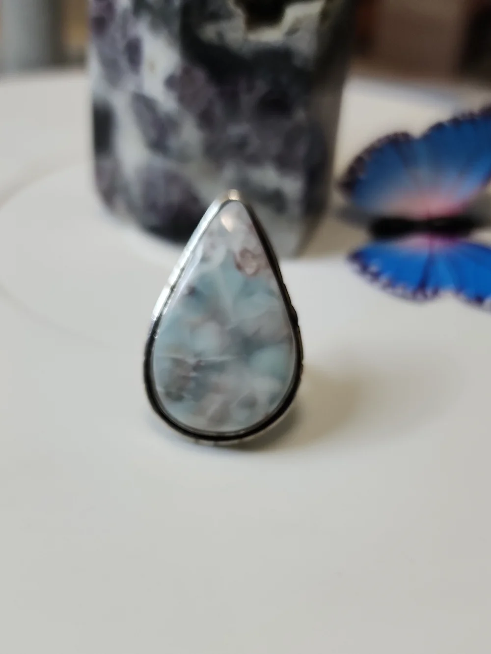 Teardrop Larimar Ring in Soft Blue - Women Jewelry